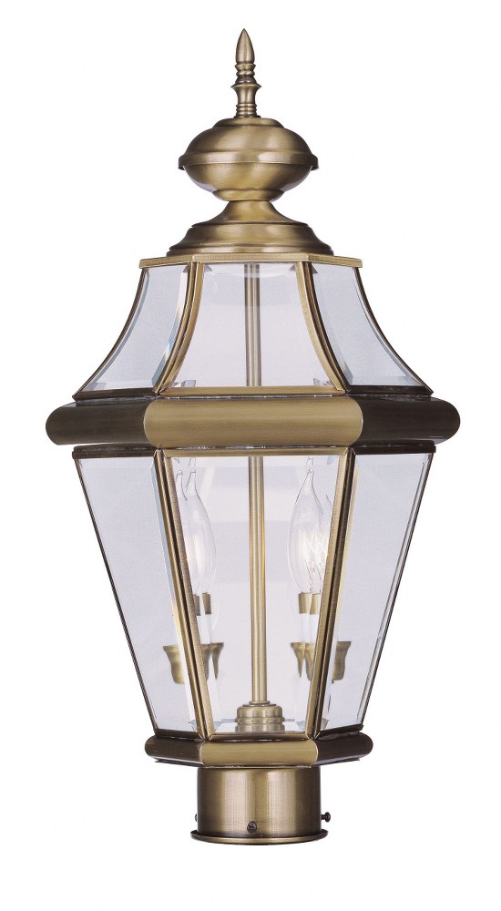 Livex Lighting-2264-01-Georgetown - 2 Light Outdoor Post Top Lantern in Georgetown Style - 10.25 Inches wide by 21 Inches high Antique Brass  Brushed Nickel Finish with Clear Beveled Glass