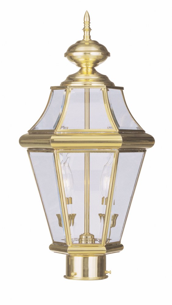 Livex Lighting-2264-02-Georgetown - 2 Light Outdoor Post Top Lantern in Georgetown Style - 10.25 Inches wide by 21 Inches high Polished Brass  Brushed Nickel Finish with Clear Beveled Glass