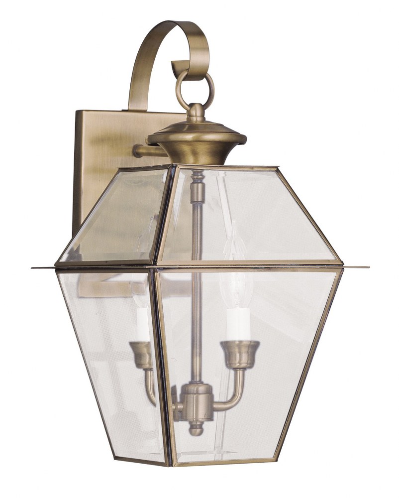 Livex Lighting-2281-01-Westover - 2 Light Outdoor Wall Lantern in Westover Style - 9 Inches wide by 16.5 Inches high Antique Brass  Black Finish with Clear Beveled Glass