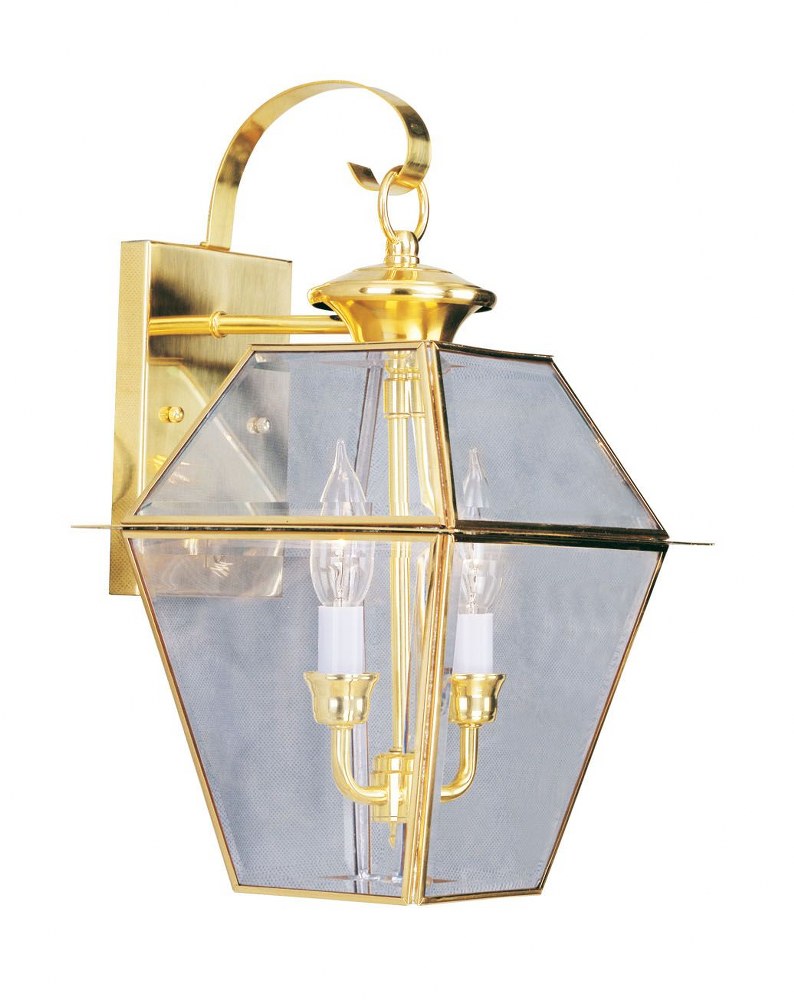 Livex Lighting-2281-02-Westover - 2 Light Outdoor Wall Lantern in Westover Style - 9 Inches wide by 16.5 Inches high Polished Brass  Black Finish with Clear Beveled Glass