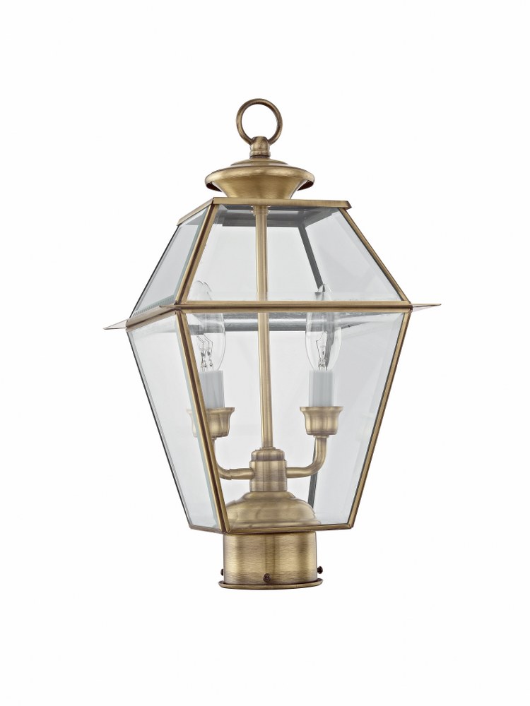 Livex Lighting-2284-01-Westover - 2 Light Outdoor Post Top Lantern in Westover Style - 9 Inches wide by 16.5 Inches high Antique Brass  Black Finish with Clear Beveled Glass