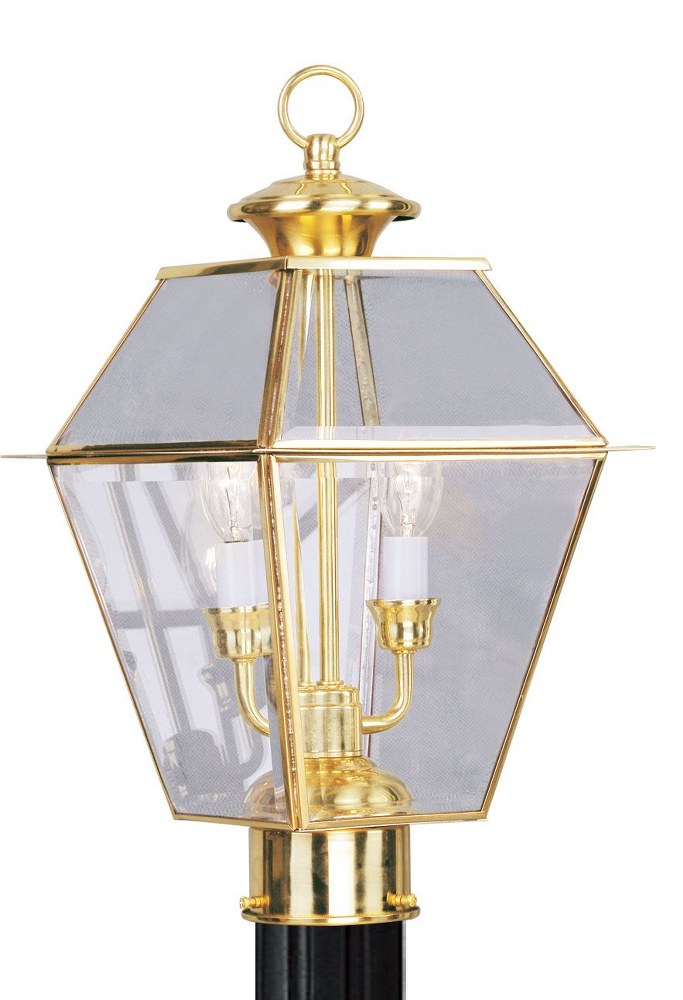 Livex Lighting-2284-02-Westover - 2 Light Outdoor Post Top Lantern in Westover Style - 9 Inches wide by 16.5 Inches high Polished Brass  Black Finish with Clear Beveled Glass