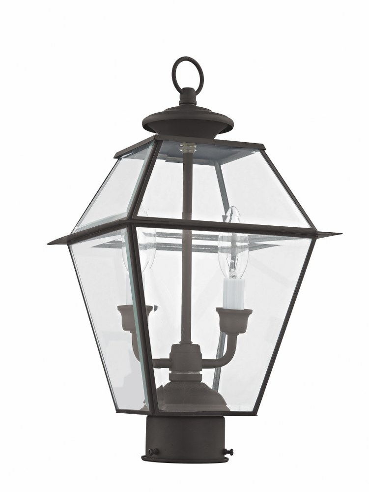 Livex Lighting-2284-07-Westover - 2 Light Outdoor Post Top Lantern in Westover Style - 9 Inches wide by 16.5 Inches high Bronze  Black Finish with Clear Beveled Glass