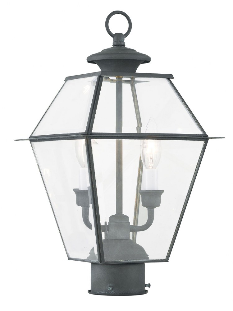 Livex Lighting-2284-61-Westover - 2 Light Outdoor Post Top Lantern in Westover Style - 9 Inches wide by 16.5 Inches high Charcoal  Black Finish with Clear Beveled Glass