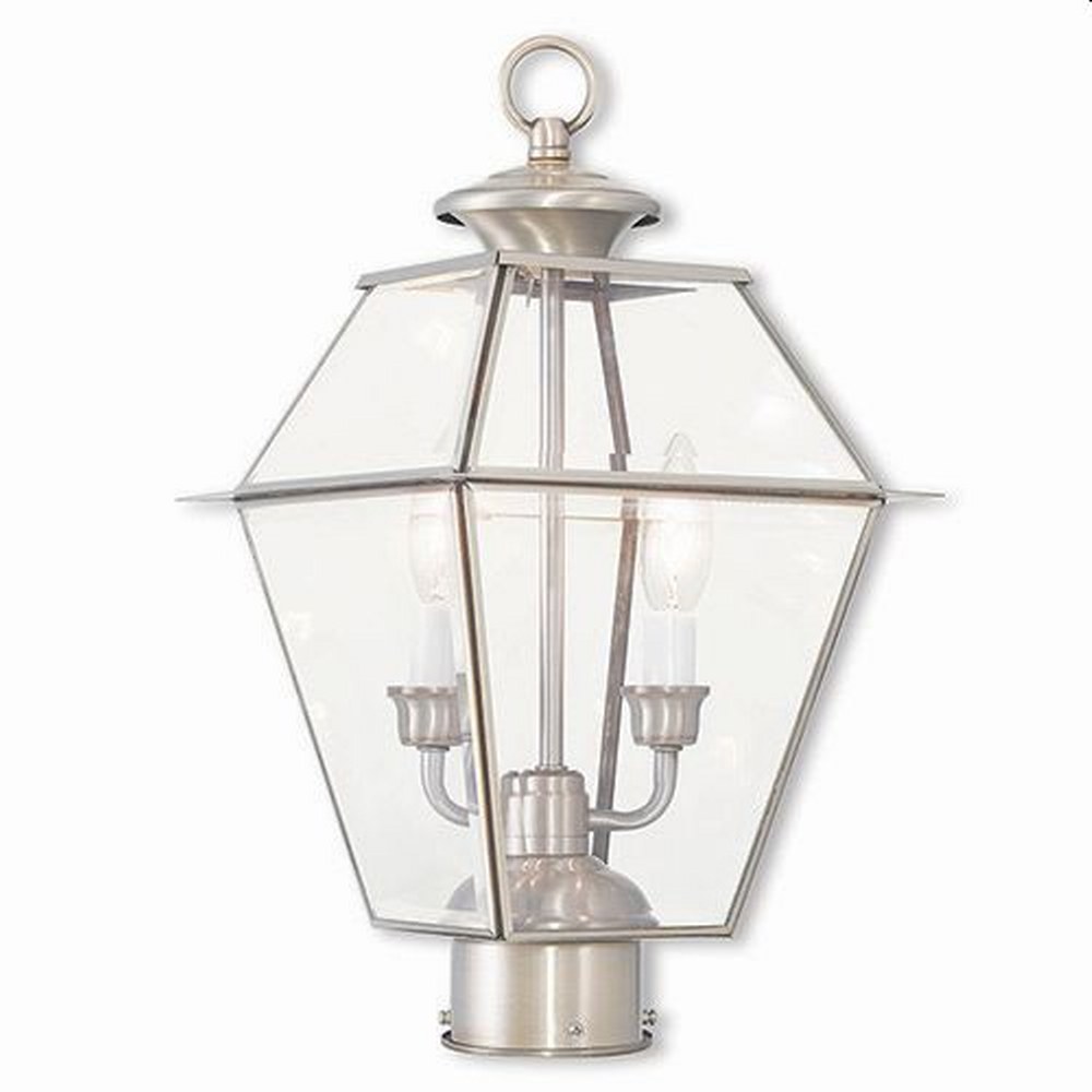 Livex Lighting-2284-91-Westover - 2 Light Outdoor Post Top Lantern in Westover Style - 9 Inches wide by 16.5 Inches high Brushed Nickel  Black Finish with Clear Beveled Glass