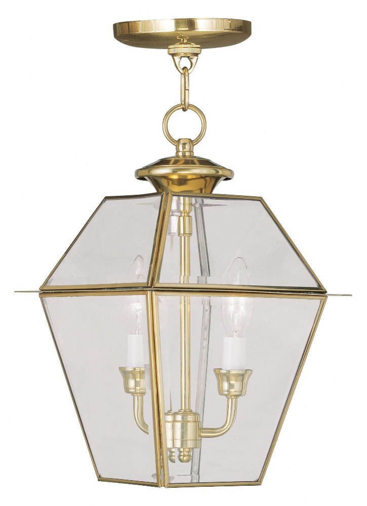 Livex Lighting-2285-02-Westover - 2 Light Outdoor Pendant Lantern in Westover Style - 9 Inches wide by 14 Inches high   Polished Brass Finish with Clear Beveled Glass