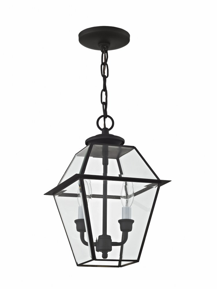 Livex Lighting-2285-04-Westover - 2 Light Outdoor Pendant Lantern in Westover Style - 9 Inches wide by 14 Inches high   Black Finish with Clear Beveled Glass