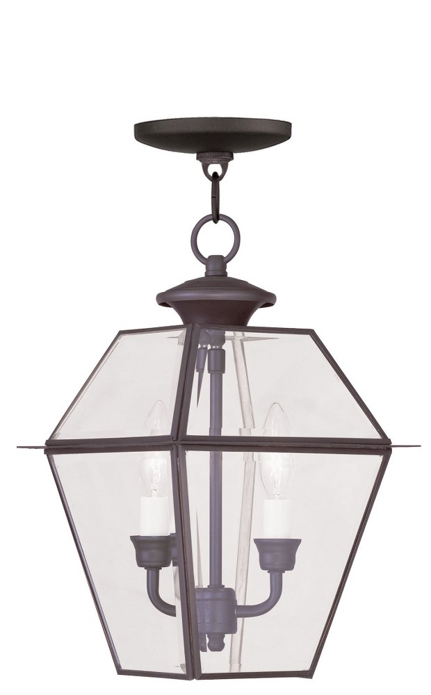 Livex Lighting-2285-07-Westover - 2 Light Outdoor Pendant Lantern in Westover Style - 9 Inches wide by 14 Inches high   Bronze Finish with Clear Beveled Glass