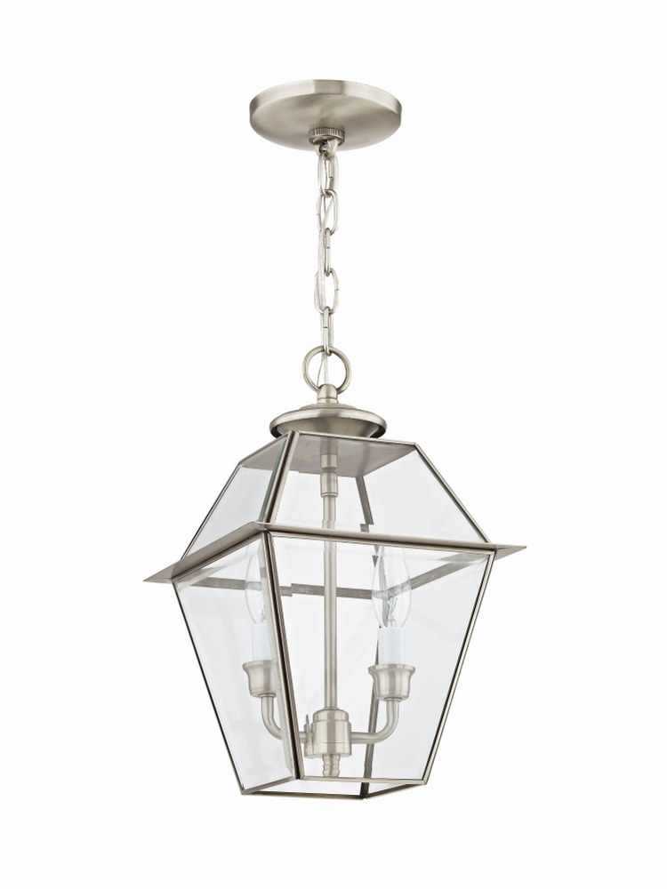 Livex Lighting-2285-91-Westover - 2 Light Outdoor Pendant Lantern in Westover Style - 9 Inches wide by 14 Inches high Brushed Nickel  Bronze Finish with Clear Beveled Glass