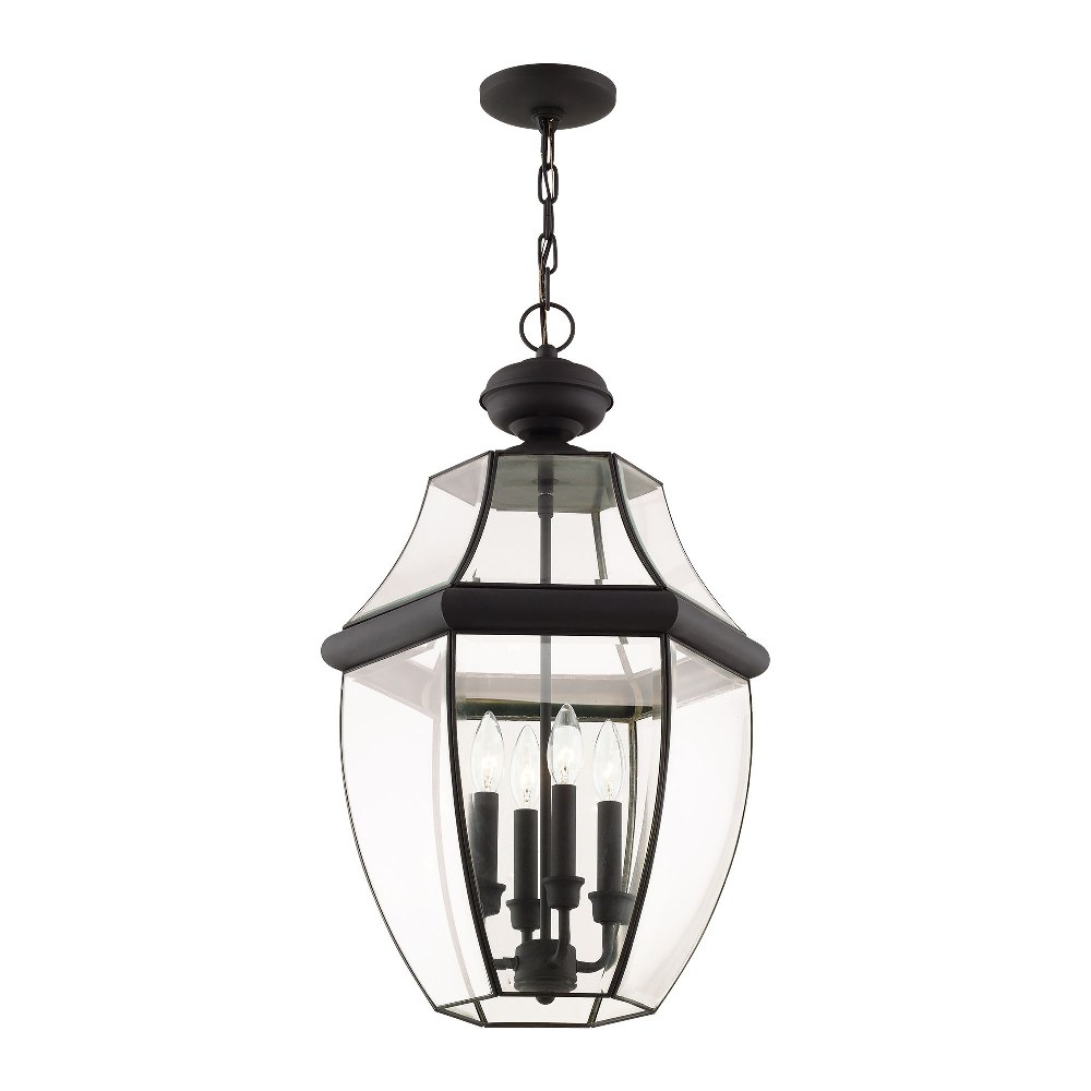 Livex Lighting-2357-04-Monterey - 4 Light Outdoor Pendant Lantern in Monterey Style - 16 Inches wide by 25.5 Inches high Black  Brushed Nickel Finish with Clear Beveled Glass