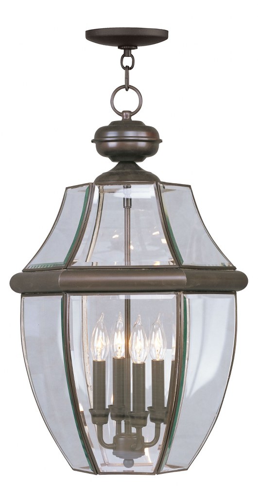 Livex Lighting-2357-07-Monterey - 4 Light Outdoor Pendant Lantern in Monterey Style - 16 Inches wide by 25.5 Inches high Bronze  Brushed Nickel Finish with Clear Beveled Glass