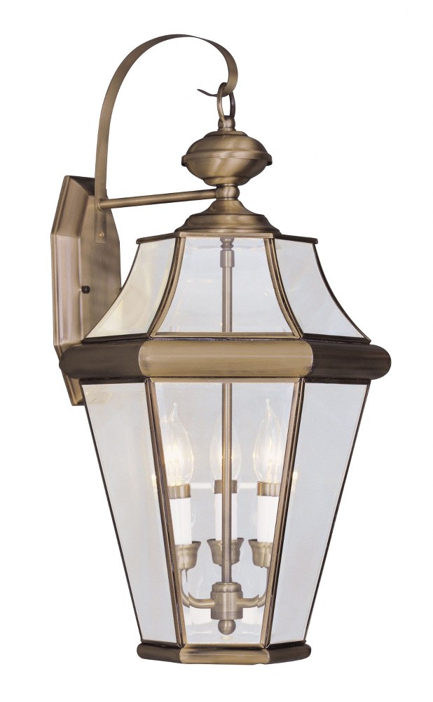 Livex Lighting-2361-01-Georgetown - 3 Light Outdoor Wall Lantern in Georgetown Style - 13 Inches wide by 24 Inches high Antique Brass  Bronze Finish with Clear Beveled Glass