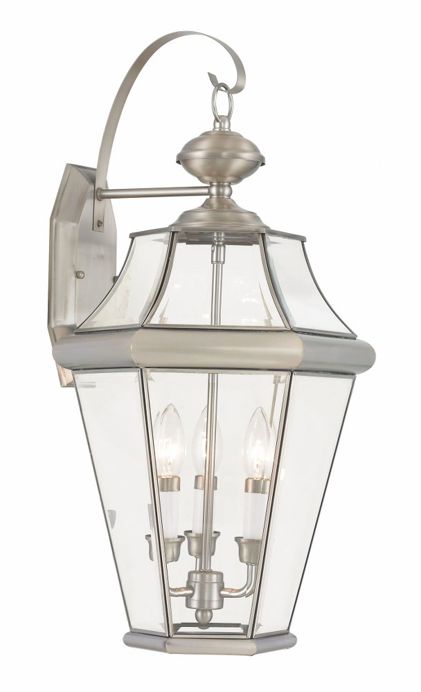 Livex Lighting-2361-91-Georgetown - 3 Light Outdoor Wall Lantern in Georgetown Style - 13 Inches wide by 24 Inches high Brushed Nickel  Bronze Finish with Clear Beveled Glass