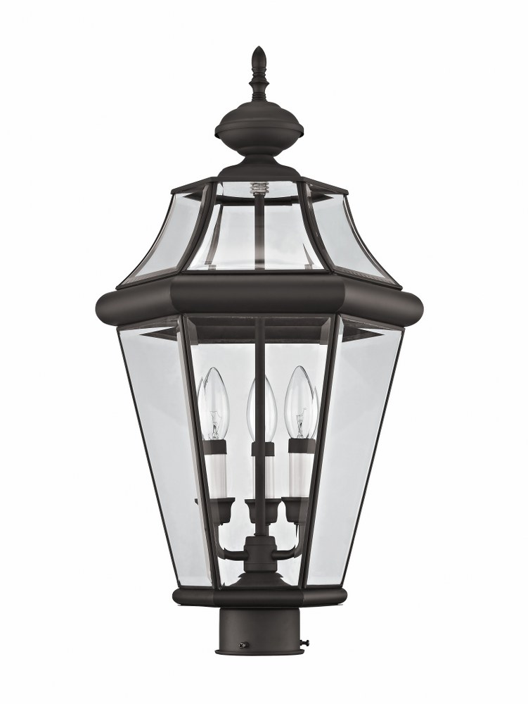 Livex Lighting-2364-07-Georgetown - 3 Light Outdoor Post Top Lantern in Georgetown Style - 13 Inches wide by 23.25 Inches high Bronze  Black Finish with Clear Beveled Glass