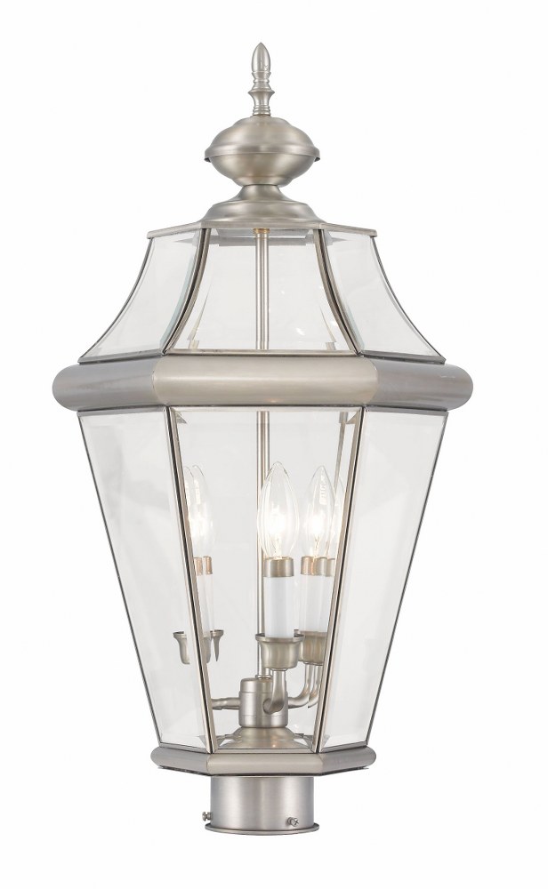 Livex Lighting-2364-91-Georgetown - 3 Light Outdoor Post Top Lantern in Georgetown Style - 13 Inches wide by 23.25 Inches high Brushed Nickel  Black Finish with Clear Beveled Glass