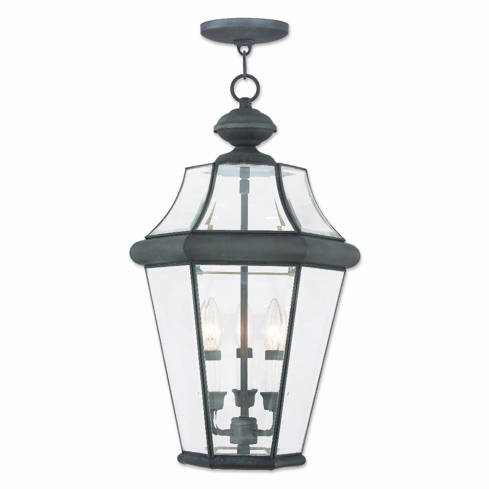 Livex Lighting-2365-61-Georgetown - Three Light Outdoor Chain Lantern in Georgetown Style - 13 Inches wide by 21 Inches high   Charcoal Finish with Clear Beveled Glass