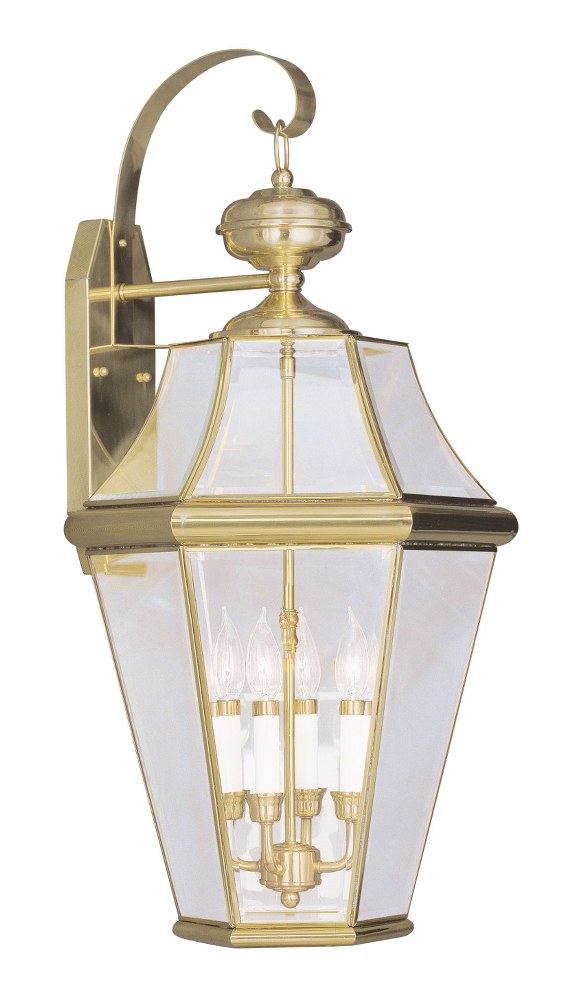 Livex Lighting-2366-02-Georgetown - 4 Light Outdoor Wall Lantern in Georgetown Style - 16 Inches wide by 30 Inches high Polished Brass  Bronze Finish with Clear Beveled Glass