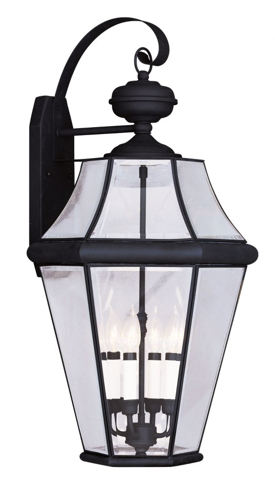 Livex Lighting-2366-04-Georgetown - 4 Light Outdoor Wall Lantern in Georgetown Style - 16 Inches wide by 30 Inches high Black  Bronze Finish with Clear Beveled Glass