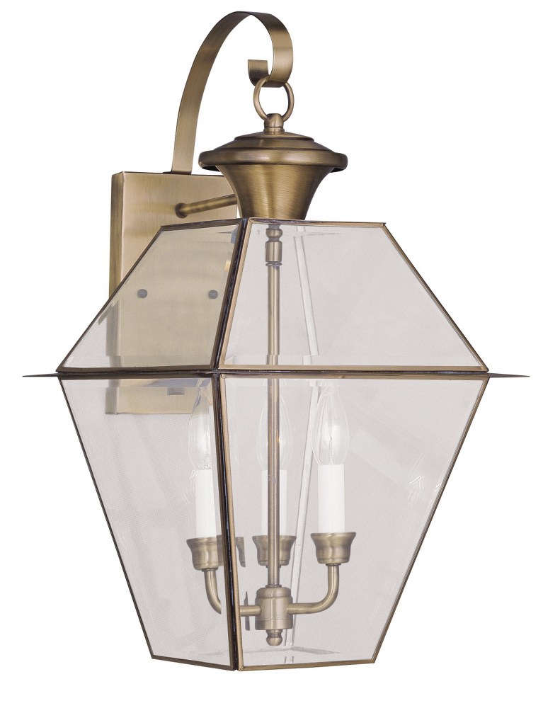 Livex Lighting-2381-01-Westover - 3 Light Outdoor Wall Lantern in Westover Style - 12 Inches wide by 23.25 Inches high Antique Brass  Black Finish with Clear Beveled Glass