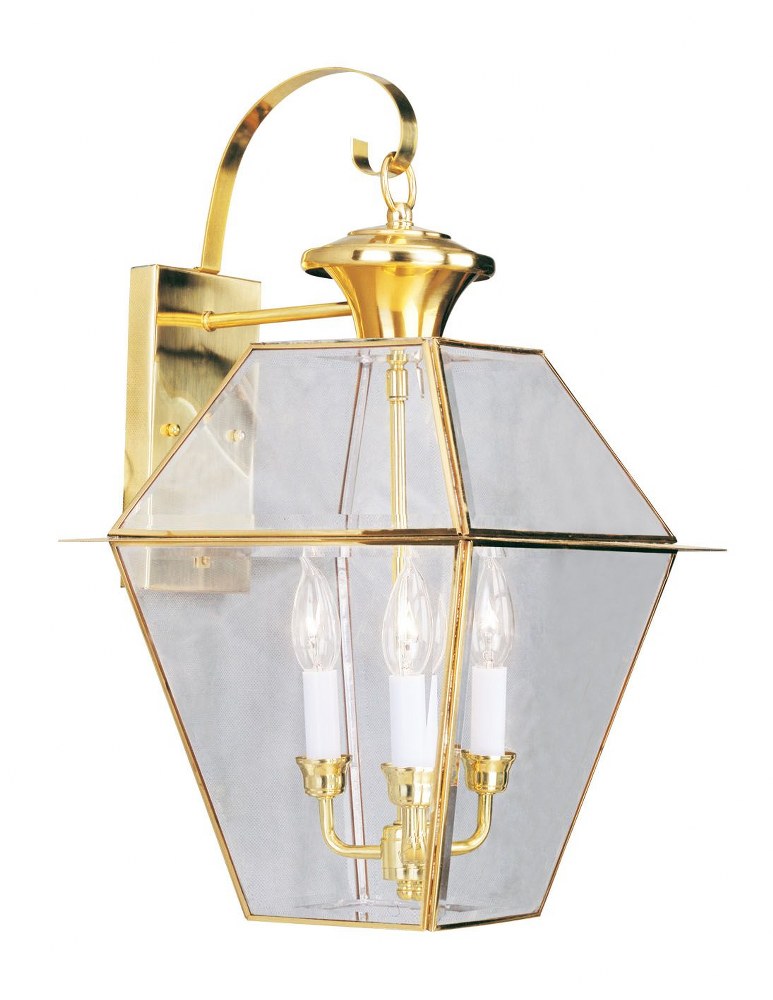 Livex Lighting-2381-02-Westover - 3 Light Outdoor Wall Lantern in Westover Style - 12 Inches wide by 23.25 Inches high Polished Brass  Black Finish with Clear Beveled Glass