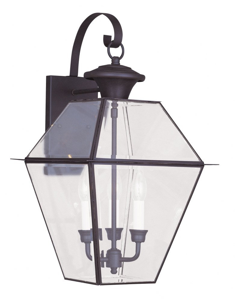 Livex Lighting-2381-07-Westover - 3 Light Outdoor Wall Lantern in Westover Style - 12 Inches wide by 23.25 Inches high Bronze  Black Finish with Clear Beveled Glass