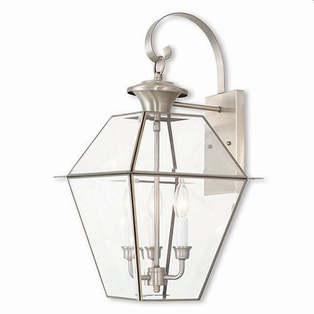 Livex Lighting-2381-91-Westover - 3 Light Outdoor Wall Lantern in Westover Style - 12 Inches wide by 23.25 Inches high Brushed Nickel  Black Finish with Clear Beveled Glass