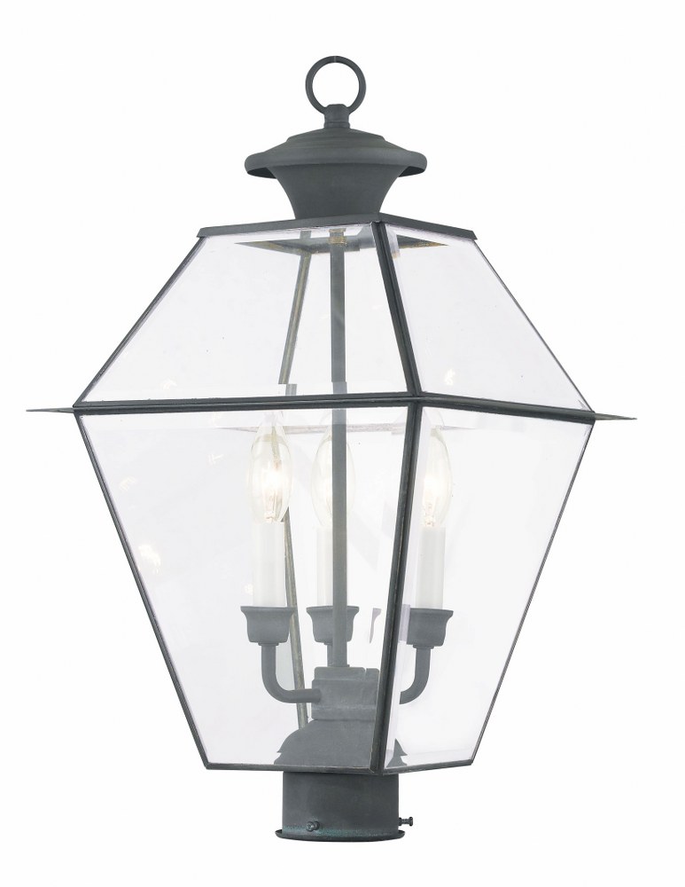 Livex Lighting-2384-61-Westover - 3 Light Outdoor Post Top Lantern in Westover Style - 12 Inches wide by 21.5 Inches high Charcoal  Black Finish with Clear Beveled Glass