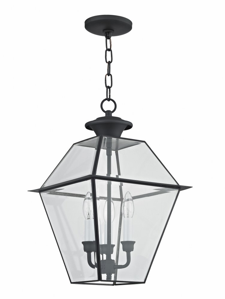 Livex Lighting-2385-01-Westover - 3 Light Outdoor Pendant Lantern in Westover Style - 12 Inches wide by 18.5 Inches high   Antique Brass Finish with Clear Beveled Glass