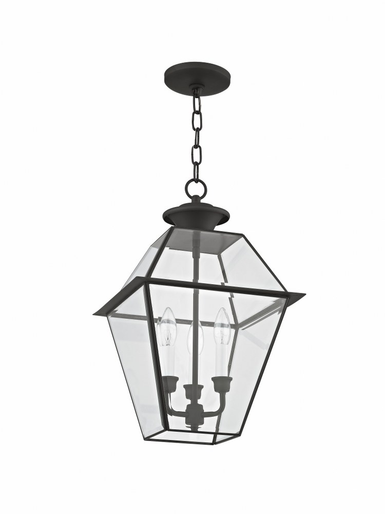 Livex Lighting-2385-04-Westover - 3 Light Outdoor Pendant Lantern in Westover Style - 12 Inches wide by 18.5 Inches high   Black Finish with Clear Beveled Glass