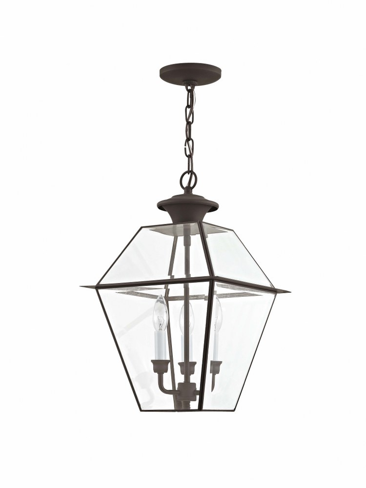 Livex Lighting-2385-07-Westover - 3 Light Outdoor Pendant Lantern in Westover Style - 12 Inches wide by 18.5 Inches high   Bronze Finish with Clear Beveled Glass
