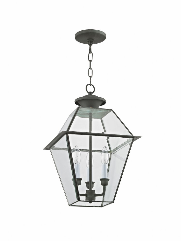 Livex Lighting-2385-61-Westover - 3 Light Outdoor Pendant Lantern in Westover Style - 12 Inches wide by 18.5 Inches high Charcoal  Bronze Finish with Clear Beveled Glass