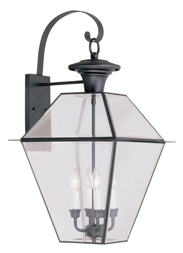 Livex Lighting-2386-04-Westover - 4 Light Outdoor Wall Lantern in Westover Style - 15 Inches wide by 27.5 Inches high   Black Finish with Clear Beveled Glass