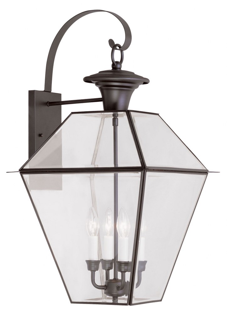 Livex Lighting-2386-07-Westover - 4 Light Outdoor Wall Lantern in Westover Style - 15 Inches wide by 27.5 Inches high   Bronze Finish with Clear Beveled Glass