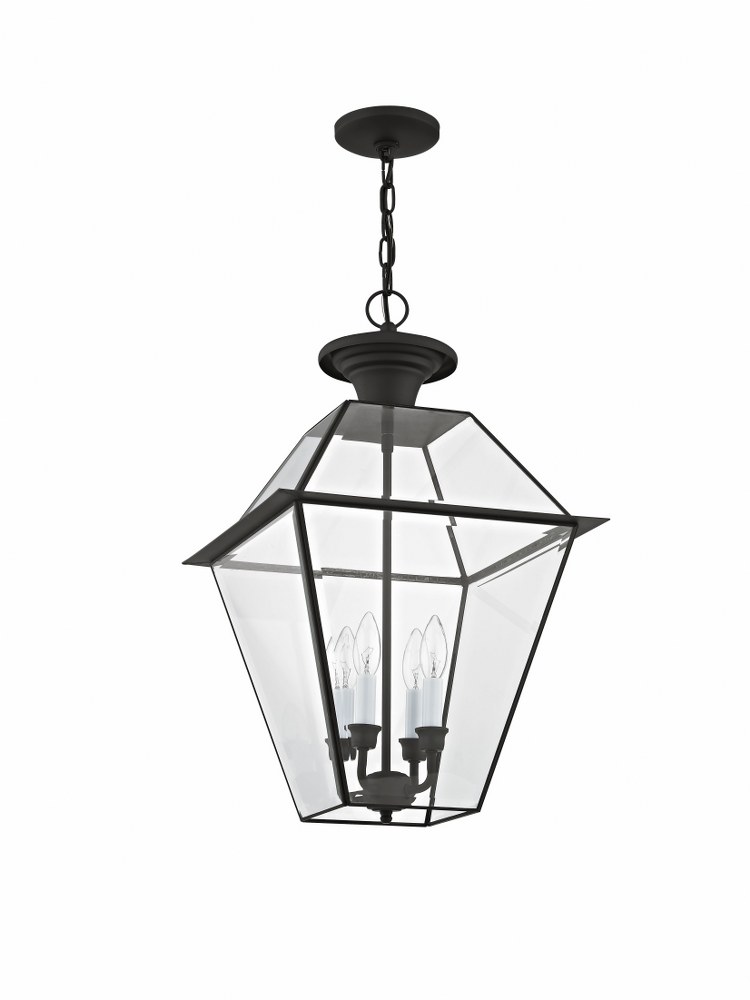 Livex Lighting-2387-04-Westover - 4 Light Outdoor Pendant Lantern in Westover Style - 15 Inches wide by 24.5 Inches high Black  Bronze Finish with Clear Beveled Glass