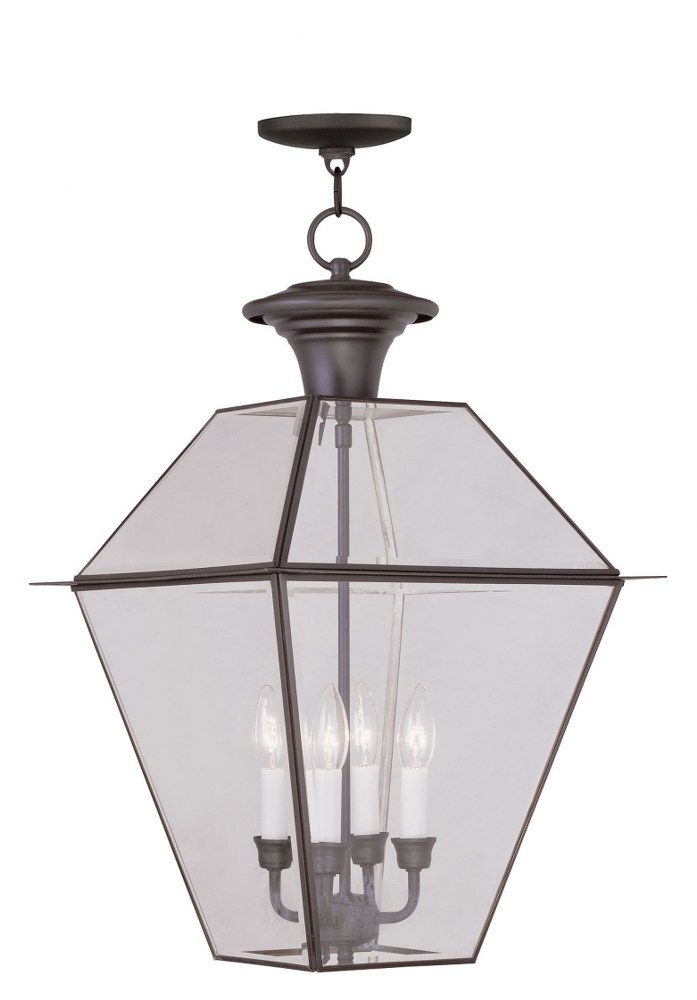 Livex Lighting-2387-07-Westover - 4 Light Outdoor Pendant Lantern in Westover Style - 15 Inches wide by 24.5 Inches high   Bronze Finish with Clear Beveled Glass
