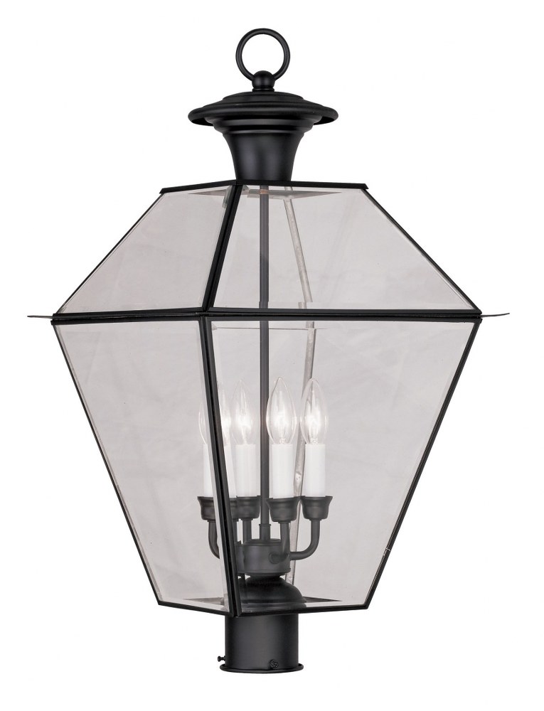 Livex Lighting-2388-04-Westover - 4 Light Outdoor Post Top Lantern in Westover Style - 15 Inches wide by 27.5 Inches high   Black Finish with Clear Beveled Glass