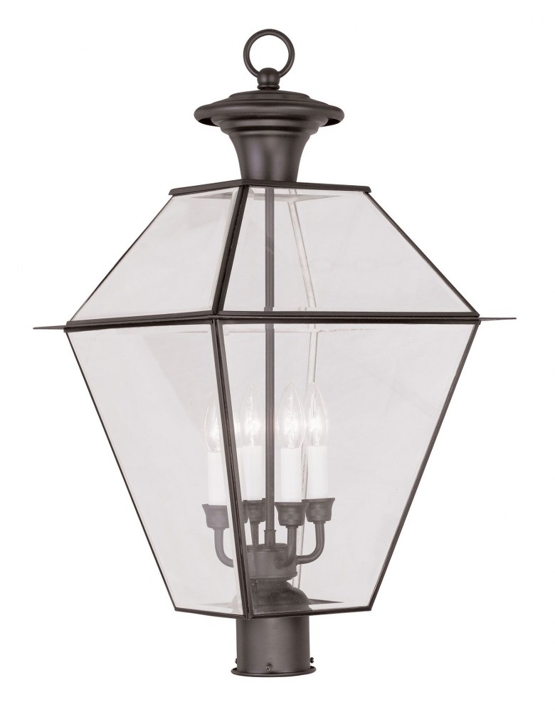 Livex Lighting-2388-07-Westover - 4 Light Outdoor Post Top Lantern in Westover Style - 15 Inches wide by 27.5 Inches high   Bronze Finish with Clear Beveled Glass