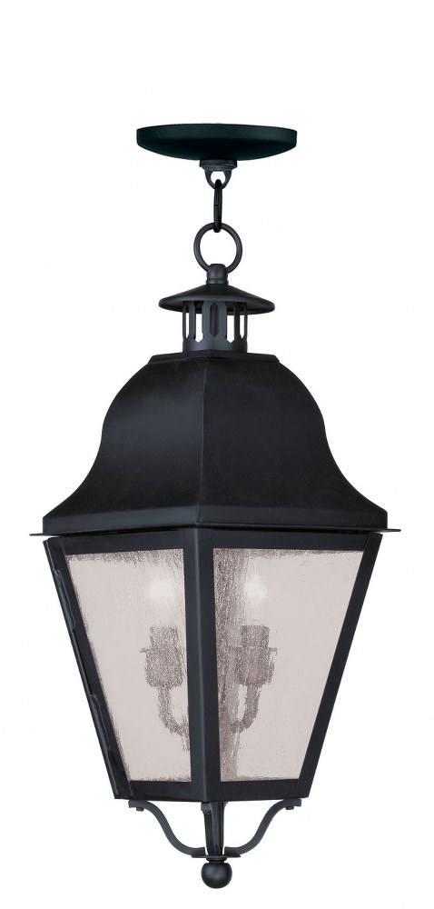 Livex Lighting-2546-04-Amwell - 2 Light Outdoor Pendant Lantern in Amwell Style - 8.5 Inches wide by 21 Inches high   Black Finish with Seeded Glass