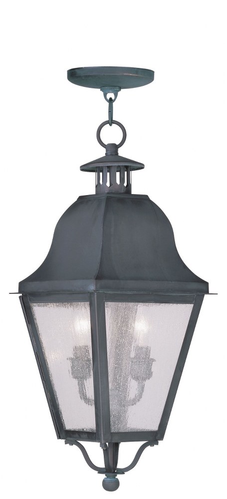 Livex Lighting-2546-61-Amwell - 2 Light Outdoor Pendant Lantern in Amwell Style - 8.5 Inches wide by 21 Inches high   Charcoal Finish with Seeded Glass