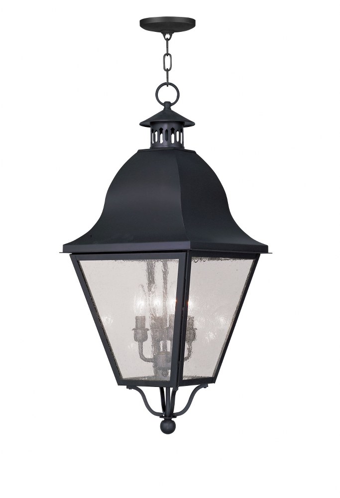 Livex Lighting-2547-04-Amwell - 4 Light Outdoor Pendant Lantern in Amwell Style - 13.5 Inches wide by 29.5 Inches high Black  Charcoal Finish with Seeded Glass