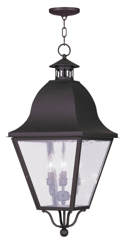 Livex Lighting-2547-07-Amwell - 4 Light Outdoor Pendant Lantern in Amwell Style - 13.5 Inches wide by 29.5 Inches high Bronze  Charcoal Finish with Seeded Glass