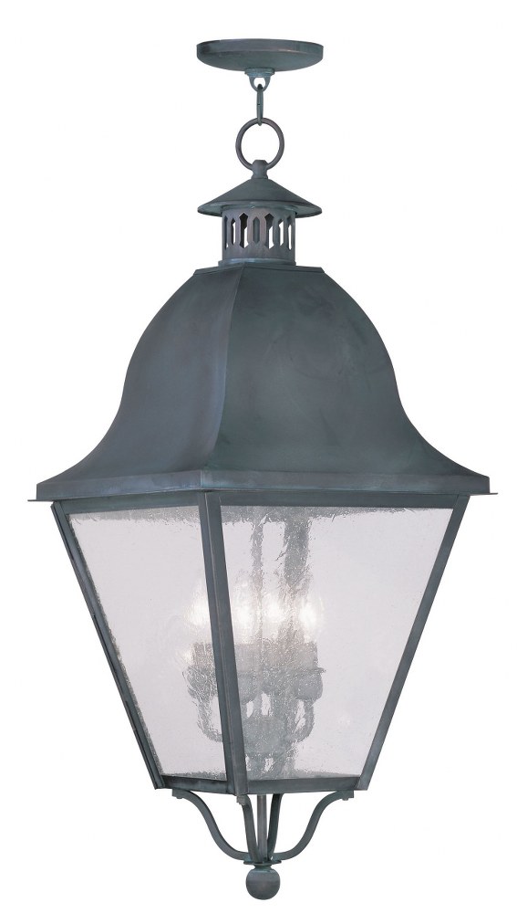 Livex Lighting-2547-61-Amwell - 4 Light Outdoor Pendant Lantern in Amwell Style - 13.5 Inches wide by 29.5 Inches high   Charcoal Finish with Seeded Glass