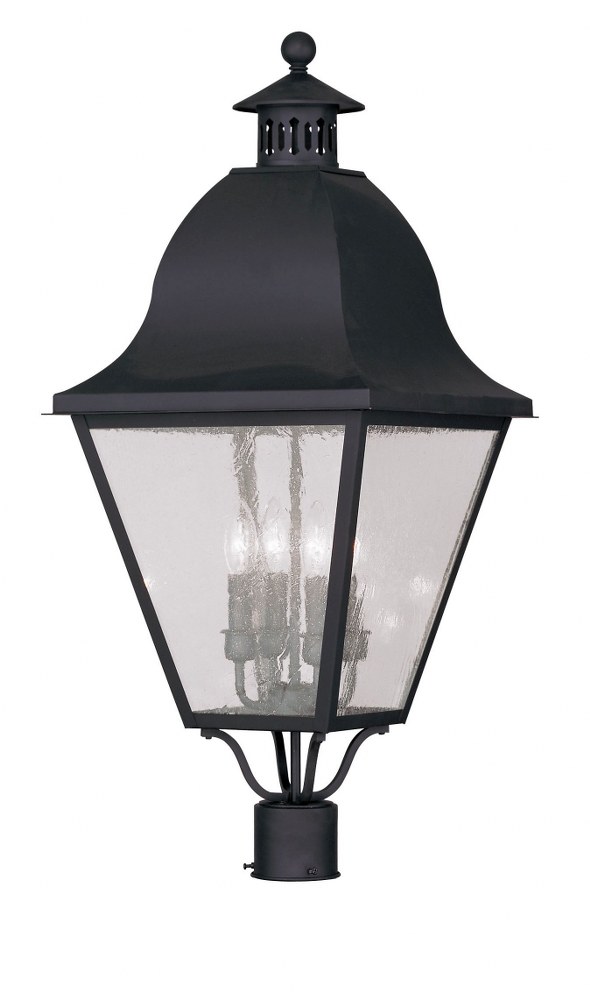 Livex Lighting-2548-04-Amwell - 4 Light Outdoor Post Top Lantern in Amwell Style - 13.5 Inches wide by 27.5 Inches high Black  Charcoal Finish with Seeded Glass