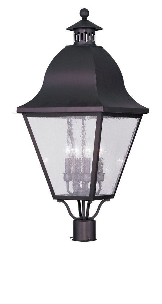 Livex Lighting-2548-07-Amwell - 4 Light Outdoor Post Top Lantern in Amwell Style - 13.5 Inches wide by 27.5 Inches high Bronze  Charcoal Finish with Seeded Glass