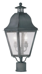 Livex Lighting-2552-61-Amwell - Two Light Post - 8.5 Inches wide by 23 Inches high   Charcoal Finish with Seeded Glass