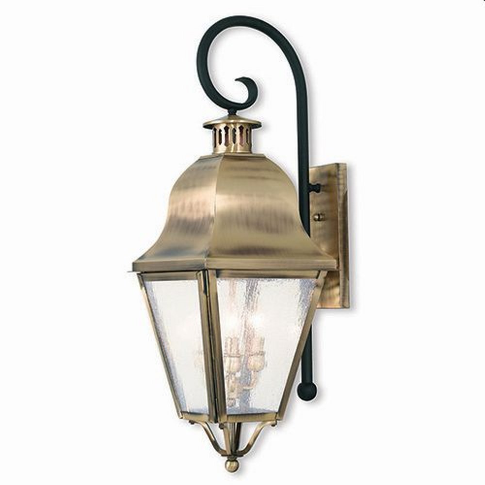 Livex Lighting-2555-01-Amwell - 3 Light Outdoor Wall Lantern in Amwell Style - 10.5 Inches wide by 32 Inches high Antique Brass  Vintage Pewter Finish with Seeded Glass