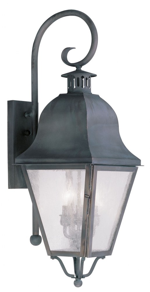 Livex Lighting-2555-61-Amwell - 3 Light Outdoor Wall Lantern in Amwell Style - 10.5 Inches wide by 32 Inches high   Charcoal Finish with Seeded Glass