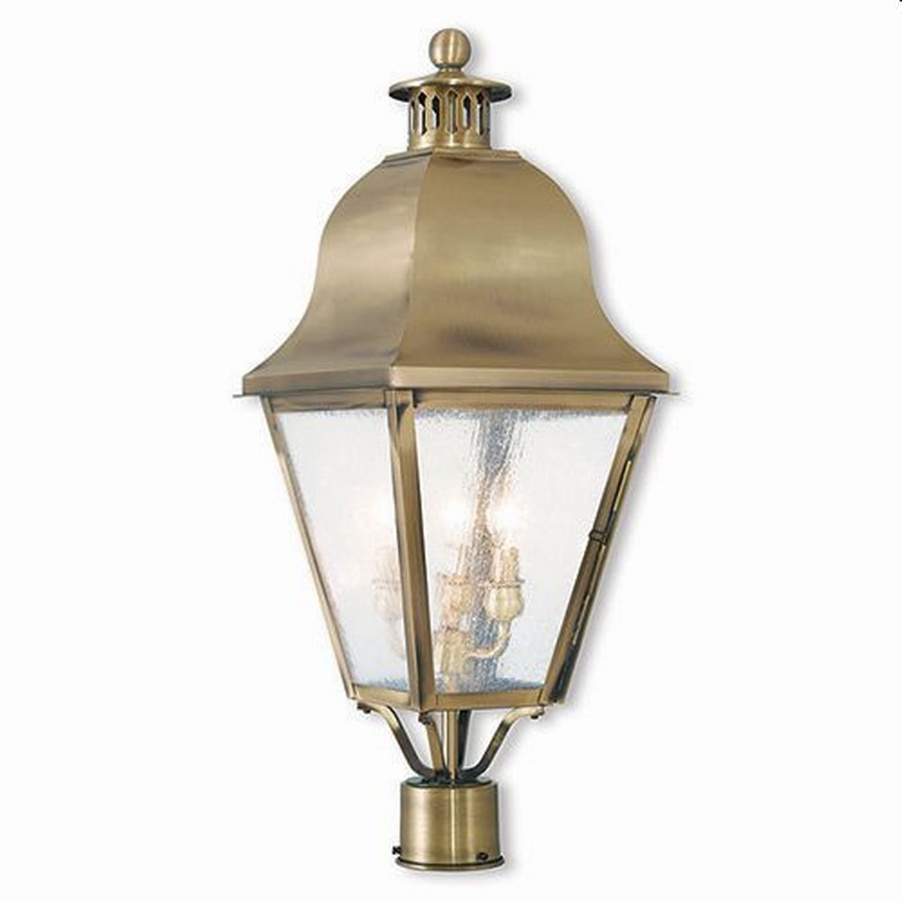 Livex Lighting-2556-01-Amwell - 3 Light Outdoor Post Top Lantern in Amwell Style - 10.5 Inches wide by 27.5 Inches high Antique Brass  Vintage Pewter Finish with Seeded Glass