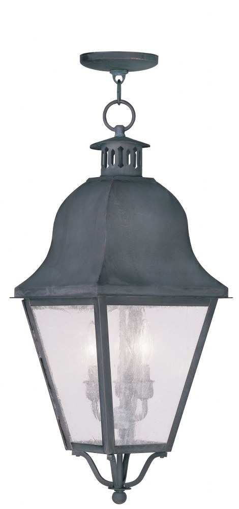 Livex Lighting-2557-61-Amwell - 3 Light Outdoor Pendant Lantern in Amwell Style - 10.5 Inches wide by 27.5 Inches high   Charcoal Finish with Seeded Glass