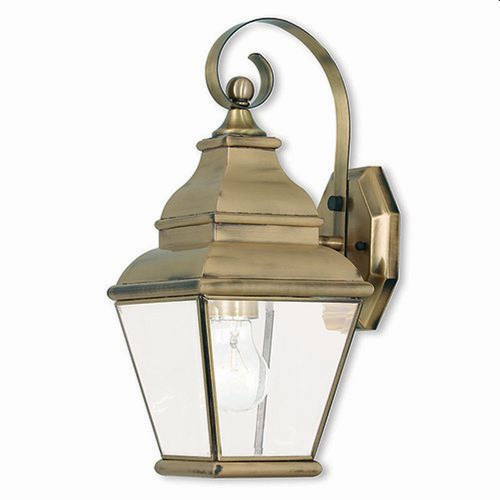 Livex Lighting-2590-01-Exeter - 1 Light Outdoor Wall Lantern in Exeter Style - 6.5 Inches wide by 15.5 Inches high Antique Brass  Bronze Finish with Clear Beveled Glass